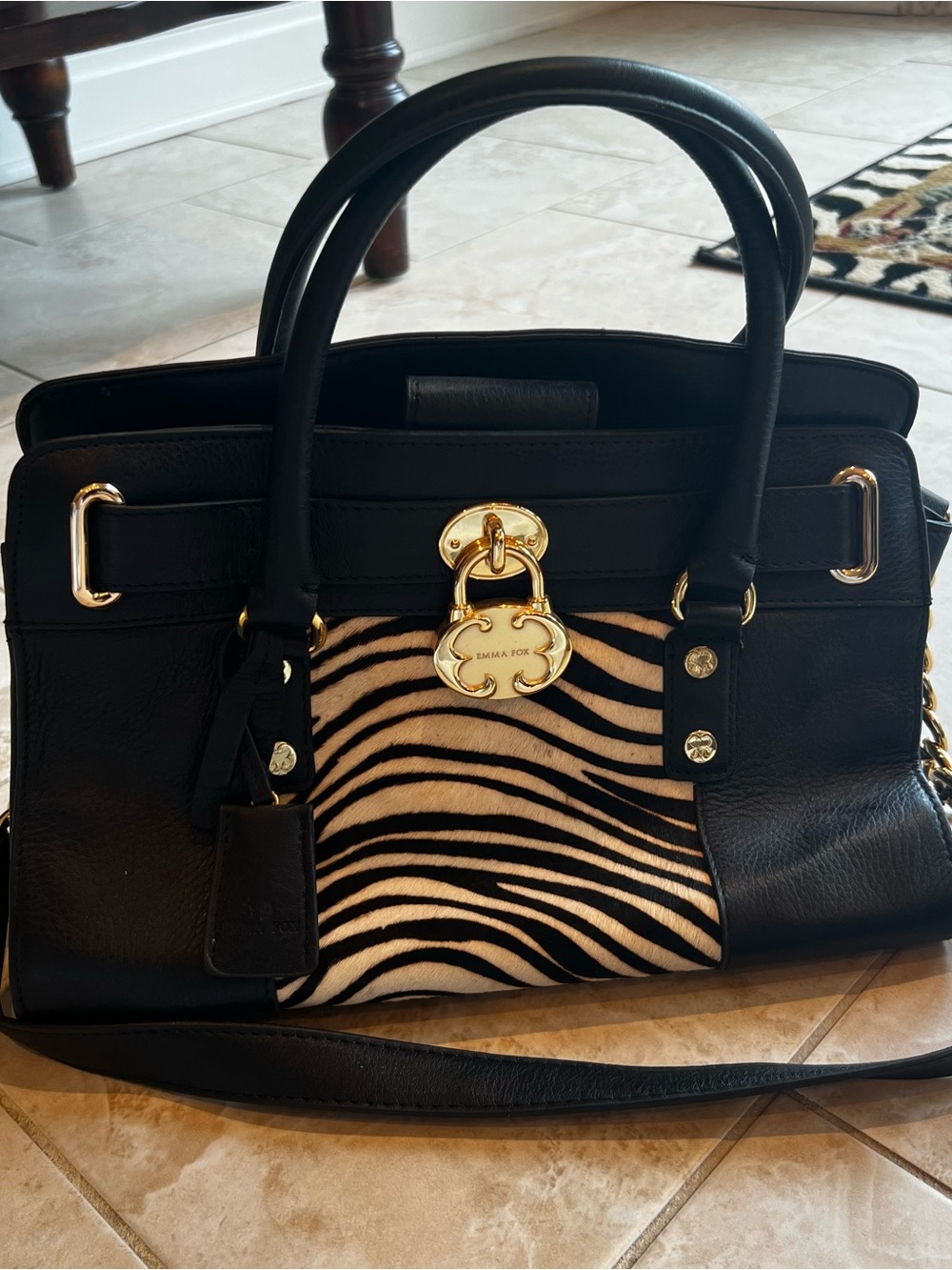Emma Fox black zebra print handbag